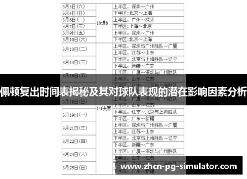 佩顿复出时间表揭秘及其对球队表现的潜在影响因素分析